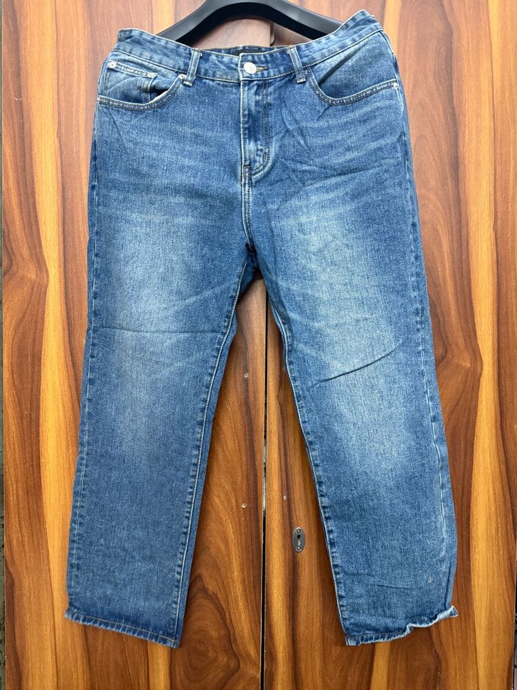 Rich Look Blue Denim Cropped Jeans