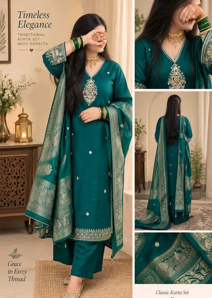 Elegant Teal Kurta Set with Dupatta