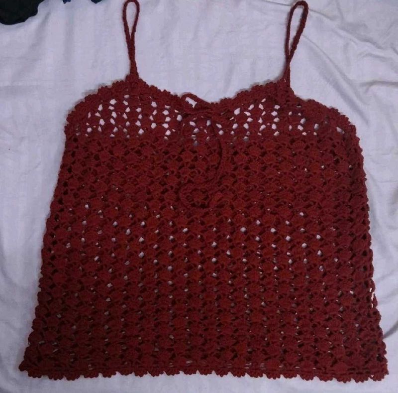 🐞Cute Boho Maroon Crochet Tank Top🍒