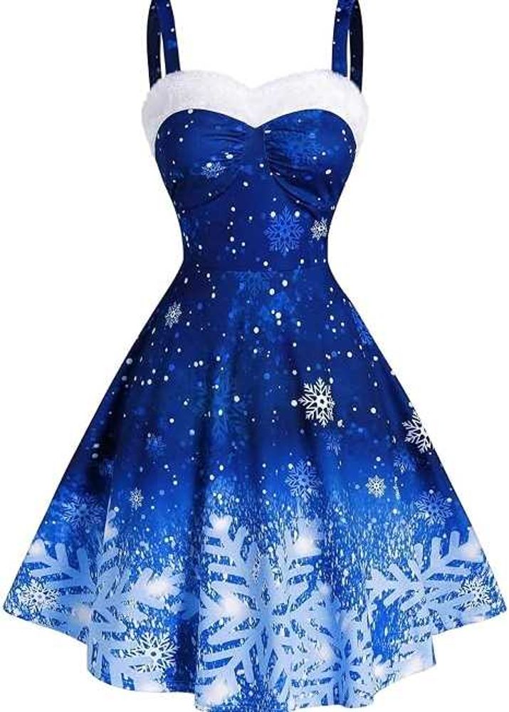 5529. Festive Snowflake Print Dress