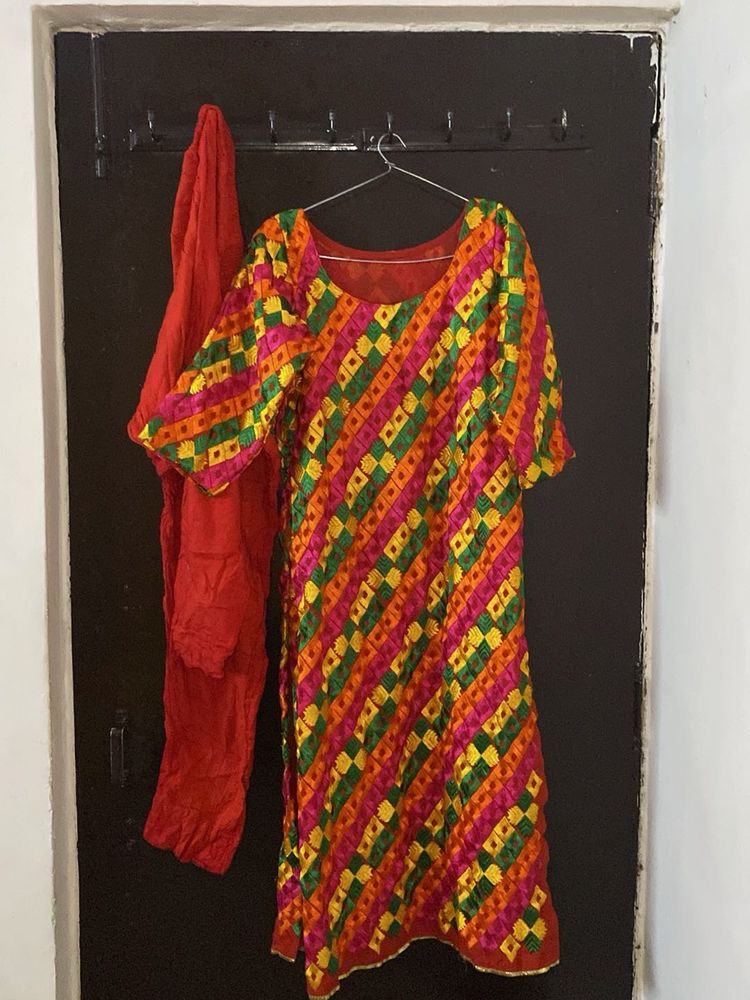Vibrant Phulkari Kurta Set