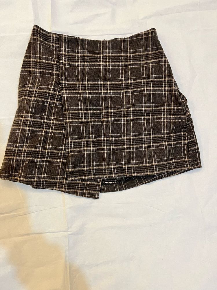 Checkered Brown Mini Skirt