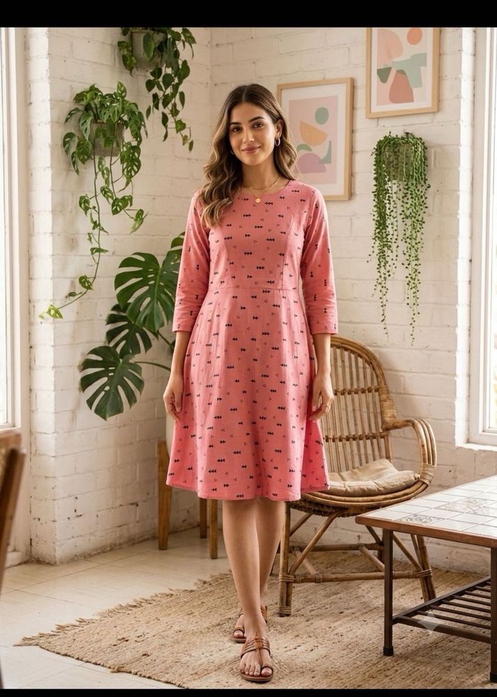 Chic Pink Printed Midi Dress