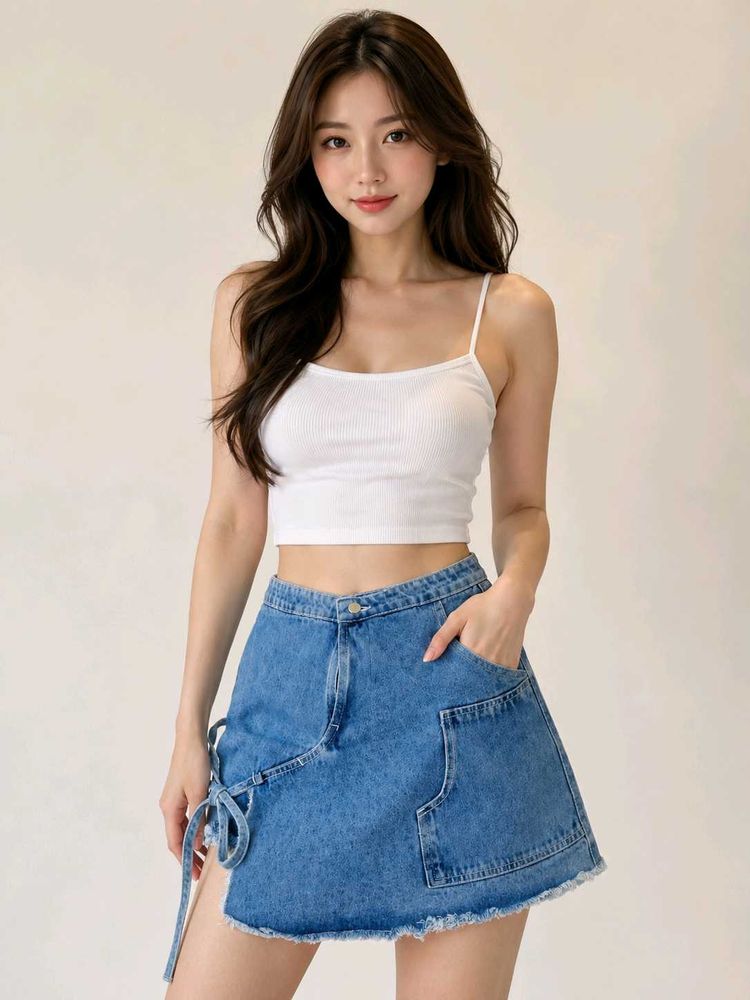 newme Denim Skirt with Tie Detail
