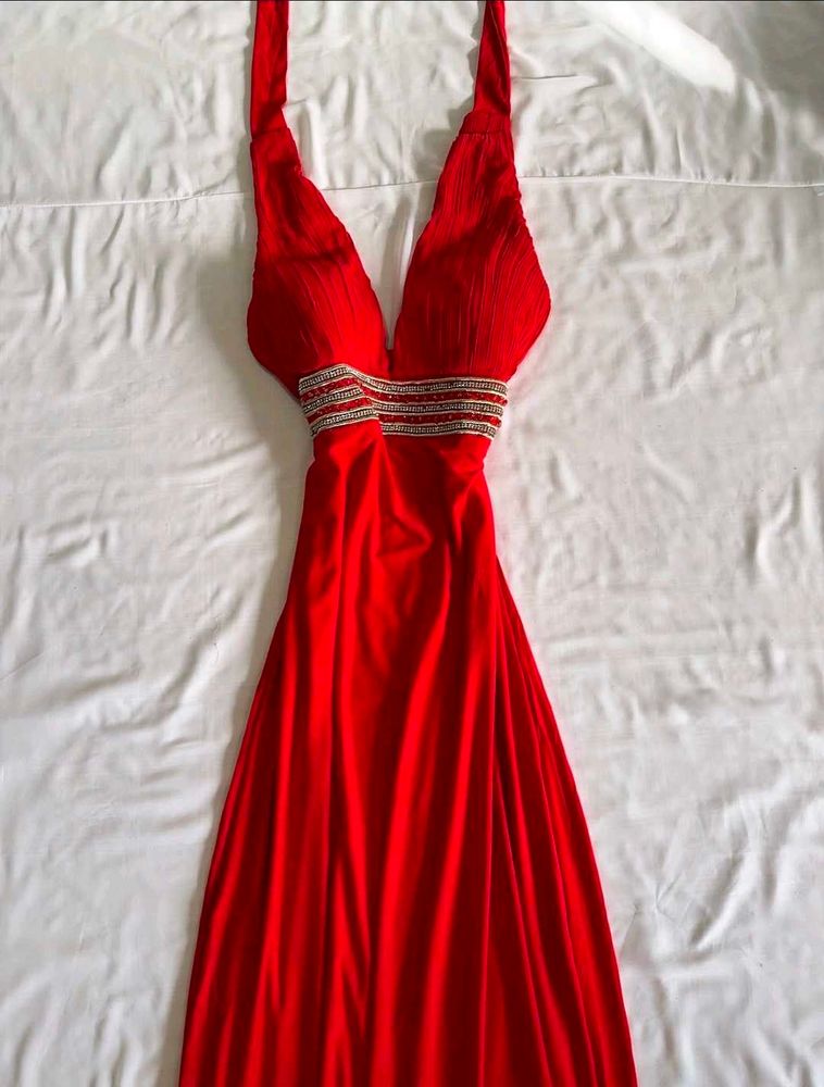 Stunning Red Halter Neck Evening Gown