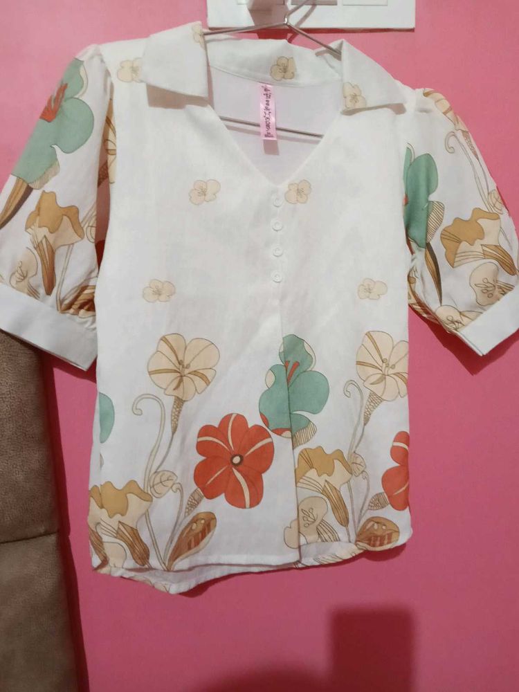 Floral Print Puff Sleeve Top korean