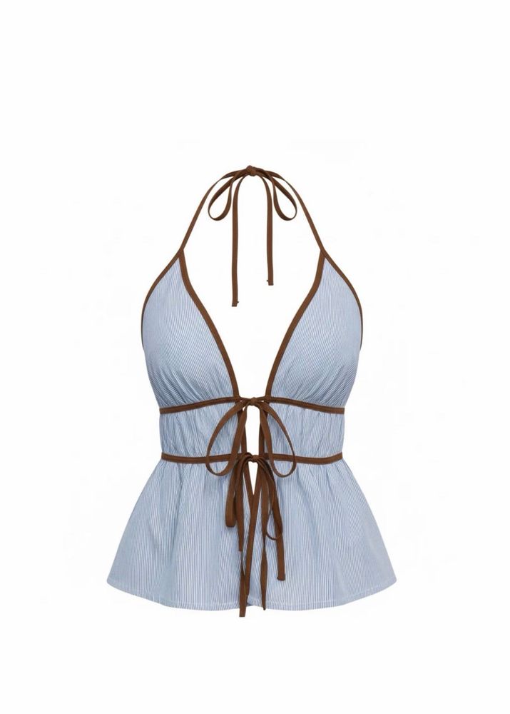 Light Blue Striped Halter Top