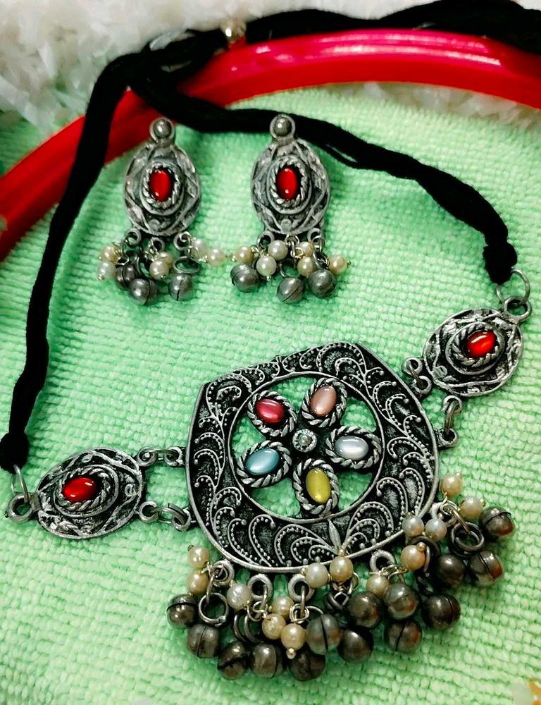 New Unused Oxidised Jewel Set