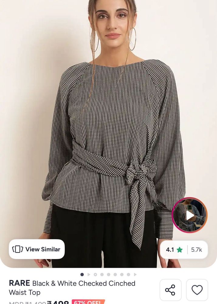 RARE Black &amp; White Checked Cinched Waist Top
