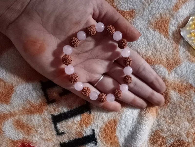 Rudraksha &amp; Rose Quartz Bracelet