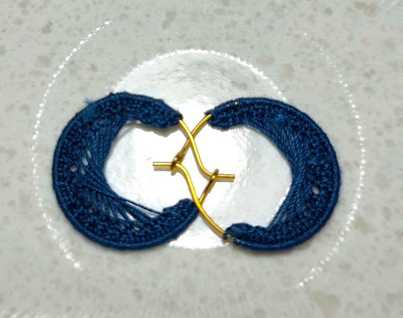 Boho Dark Blue Crochet Hoop Earrings