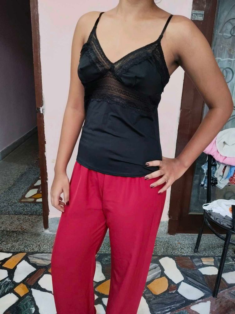 Lace Trimmed Black Camisole Slip