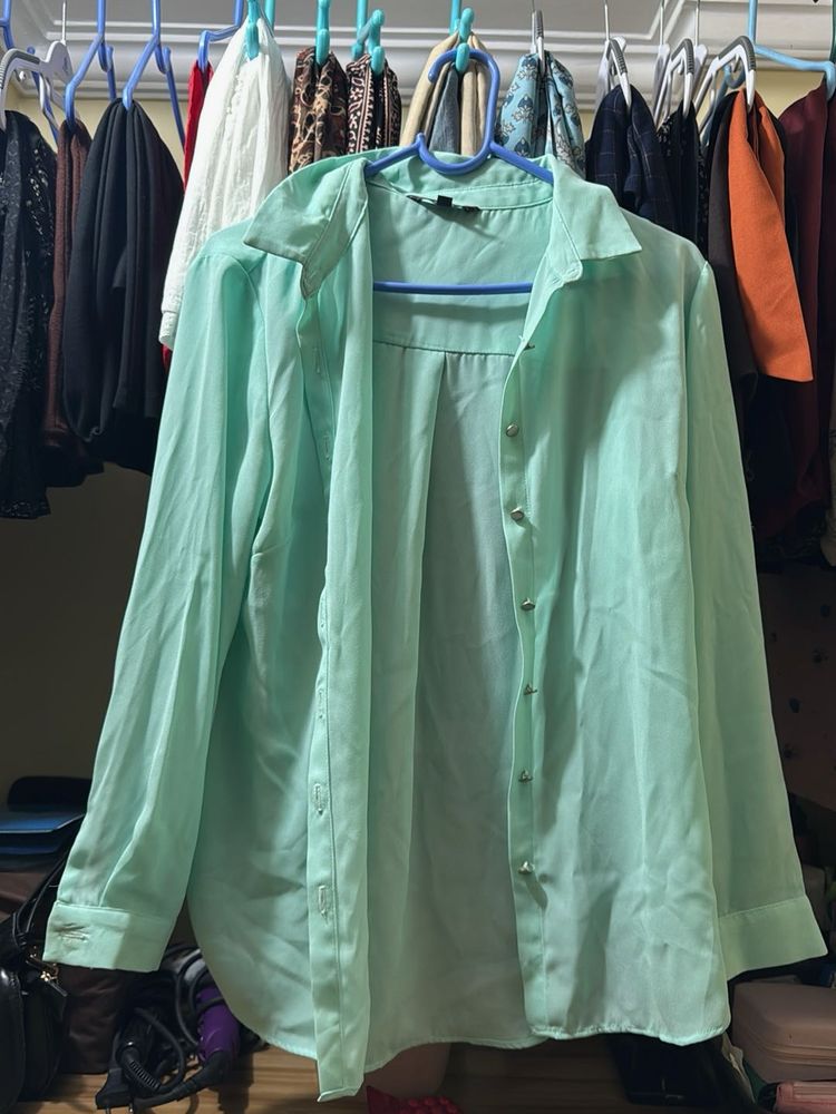 Light Green Button-Up Blouse