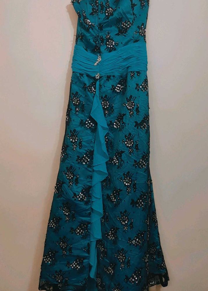 Stunning Cyan Embellished Gown For 30 Bust