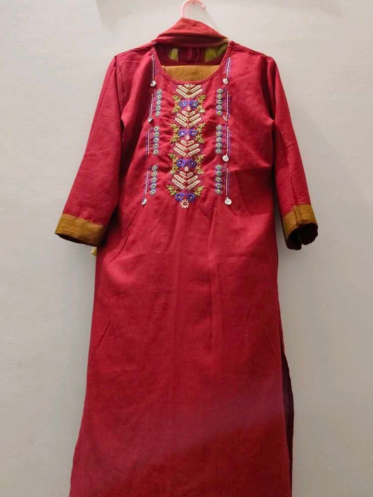 Embroidered Red Kurta