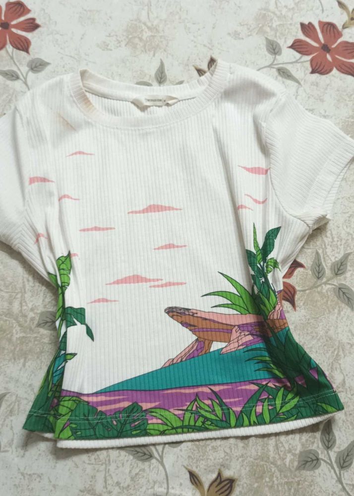 Cute Graphic Print Ribbed T-Shirt