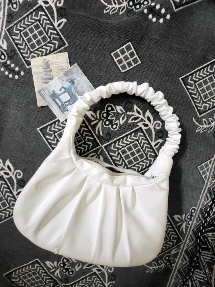 Chic White Ruched Handbag