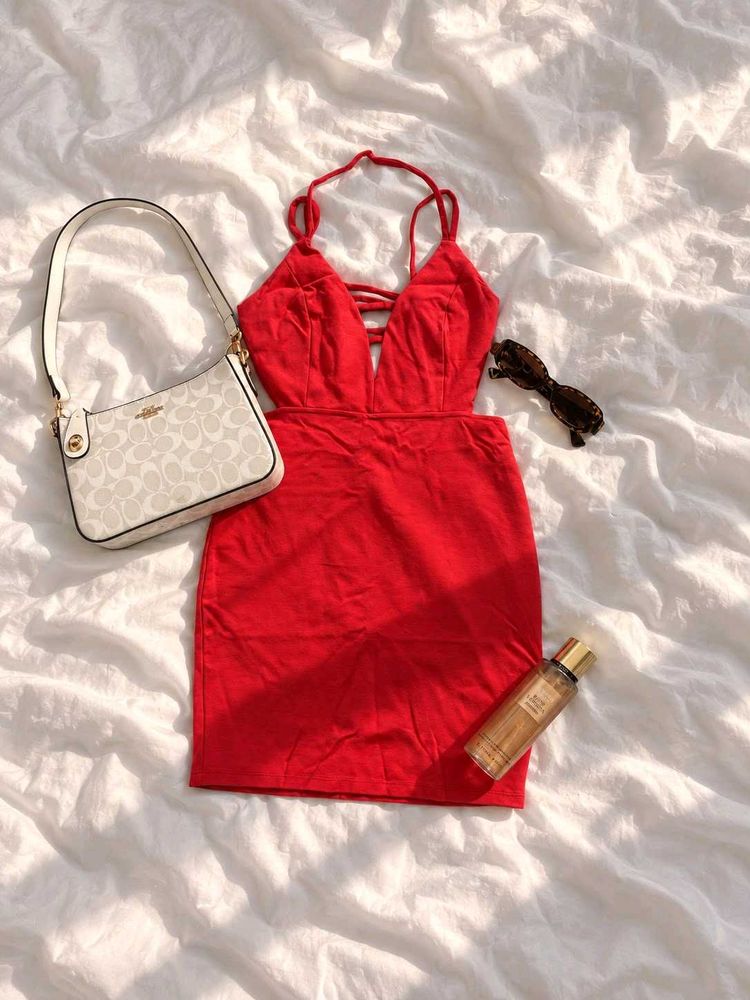 Chic Red Spaghetti Strap Mini Dress