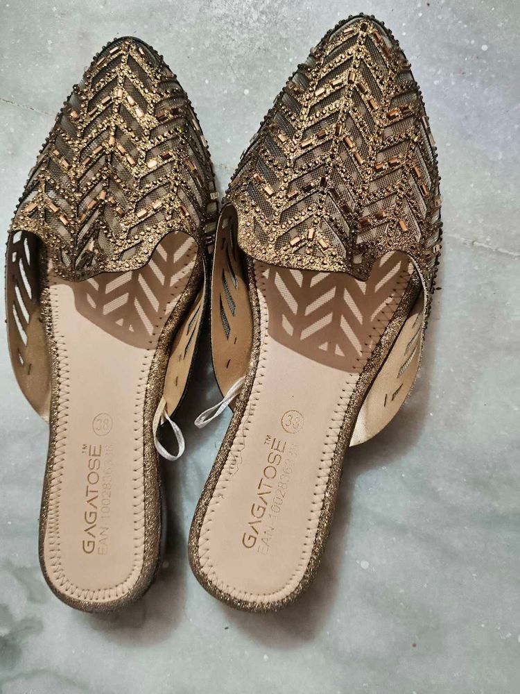 Gagatose Gold Embellished Mules - Size 38