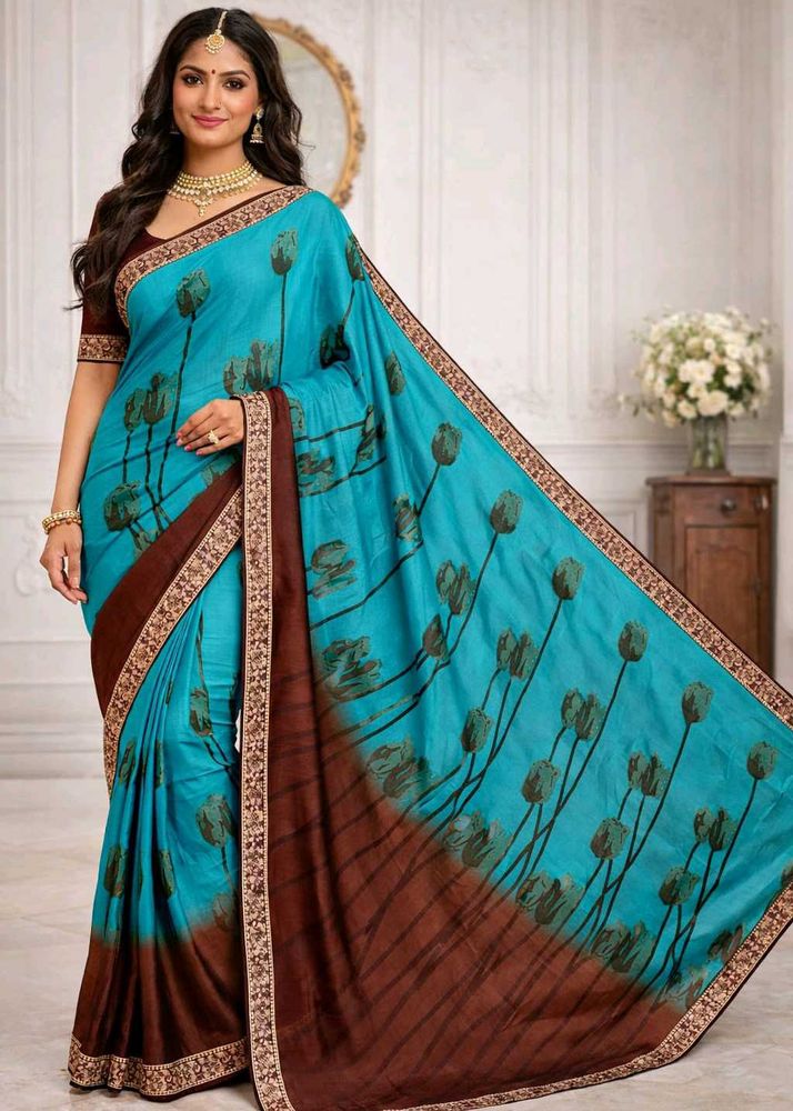 🇳🇿💫🎀Stunning Blue Saree with Floral Print
