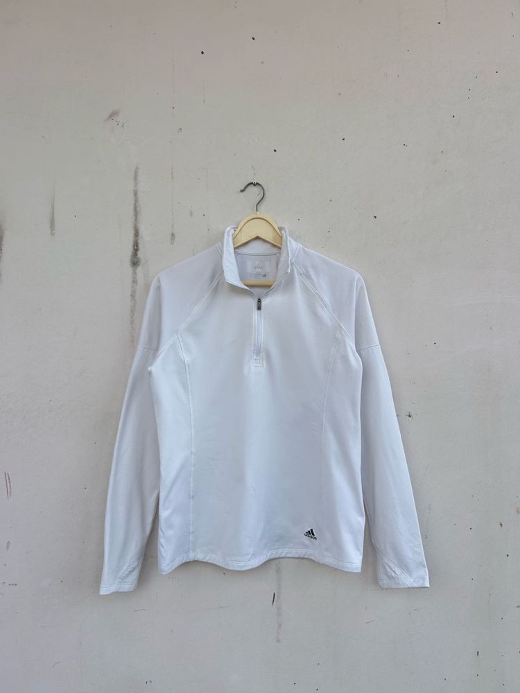 Adidas White 1/4 Zip Long Sleeve Top