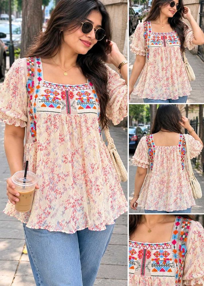 Chic Floral Embroidered Top Size M-L 36"-38"