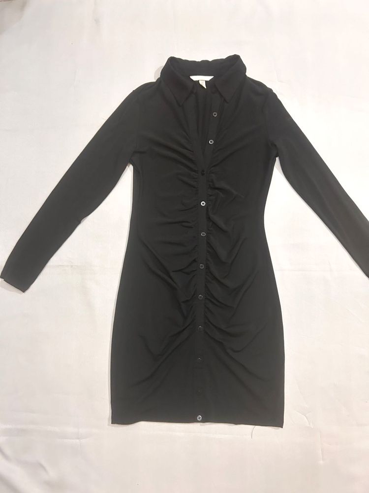H&amp;M Black Ruched Mini Dress