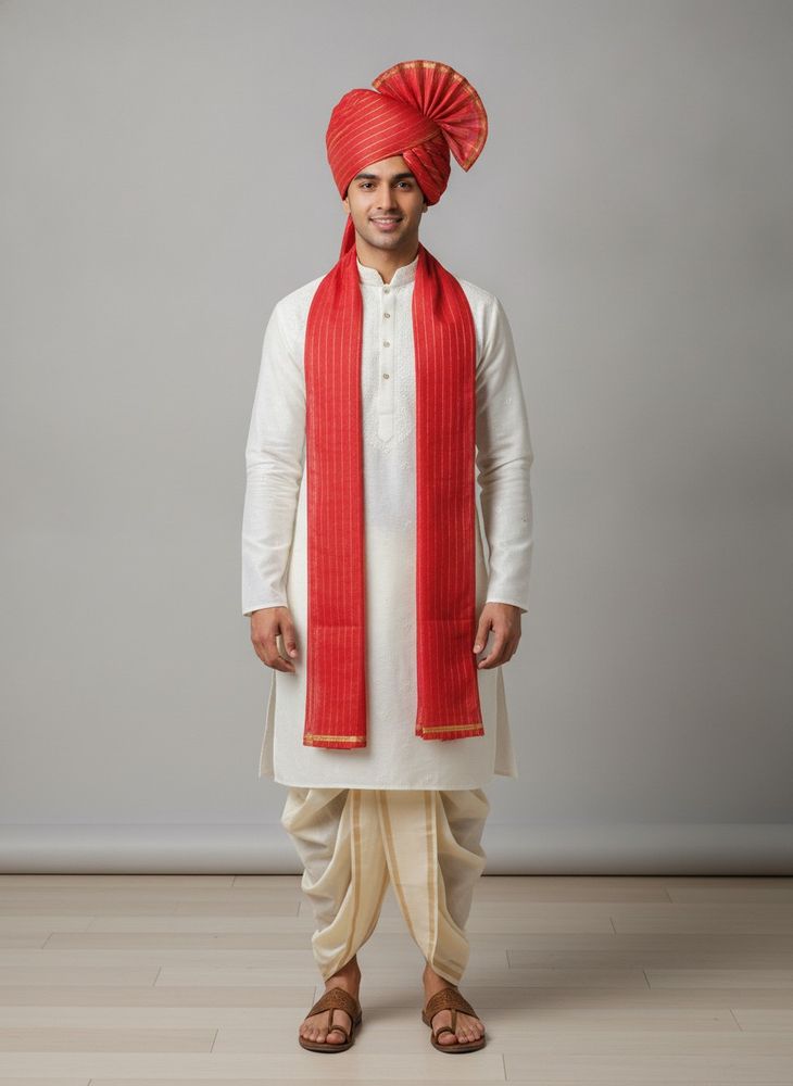 bhaguwa (orange) pagdi cloth with Gold Stripes