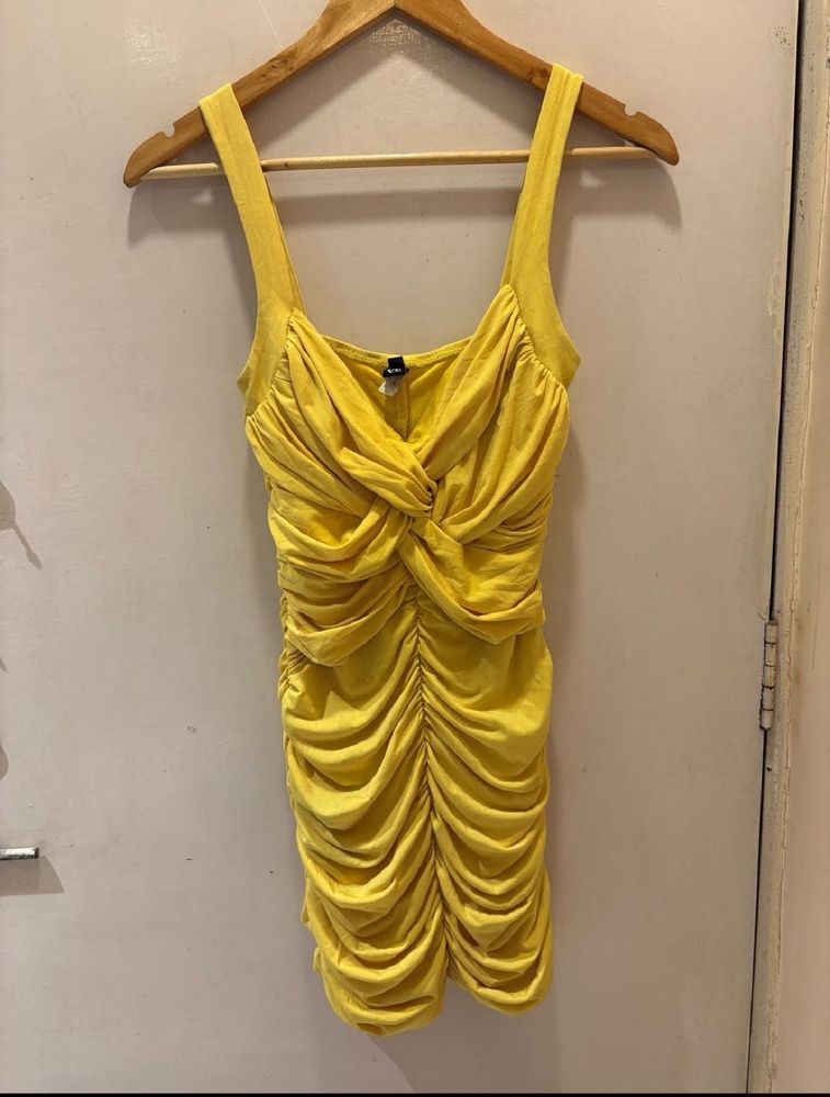 Stunning Ruched Yellow Mini Dress