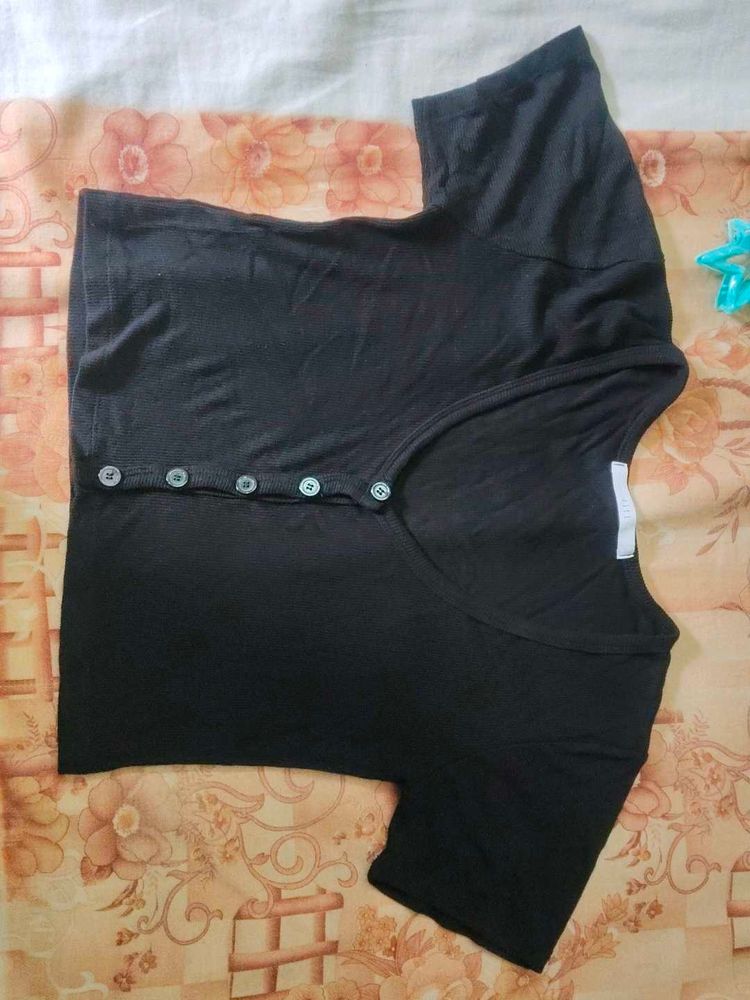 Black Button-Up cute ribbed top