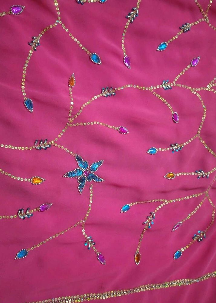 Beautifully Embellished Pink Saree