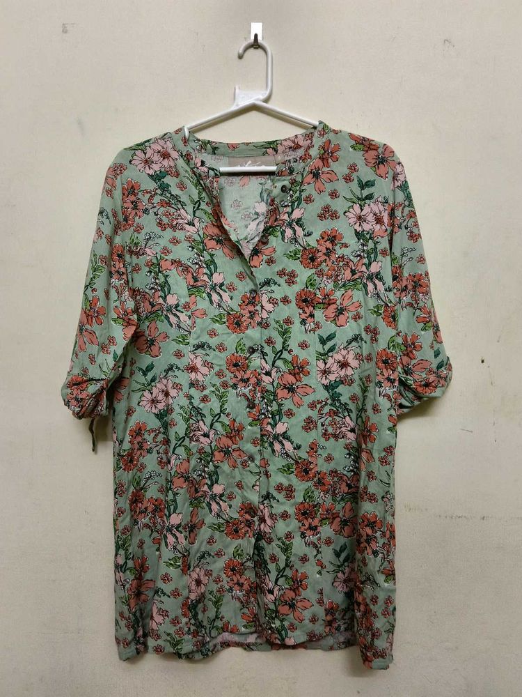 Floral Print V-Neck Tunic Top
