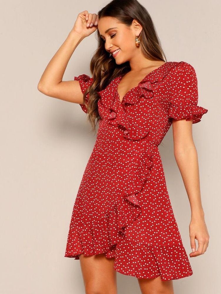 Chic Red Polka Dot Wrap Dress