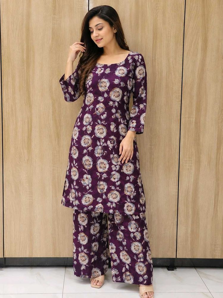 New Floral Print Kurta Set with Palazzo Pants