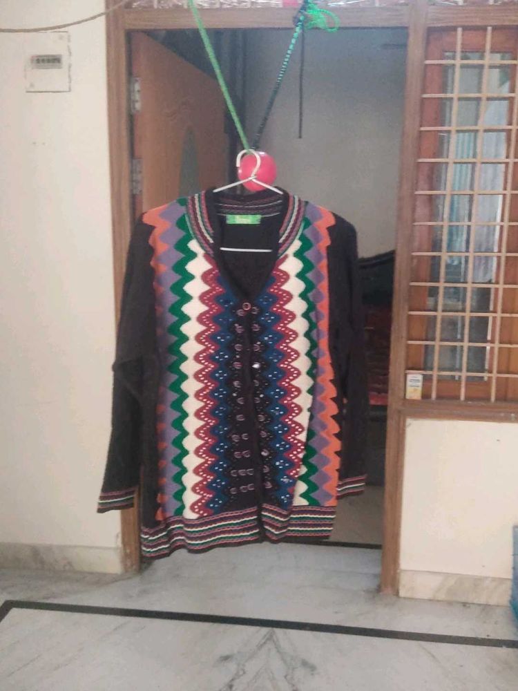 Colorful Zigzag Patterned Cardigan