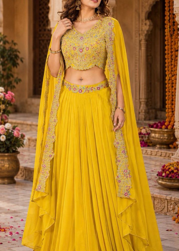 Yellow Embroidered Lehenga Choli Set