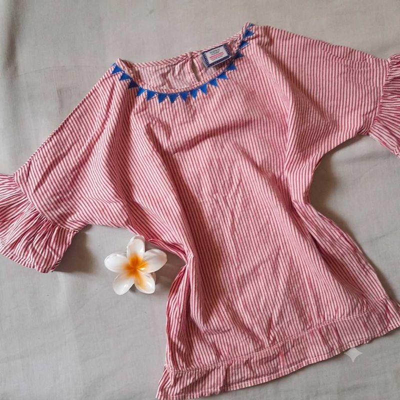 Striped Ruffle Sleeve Crop Top