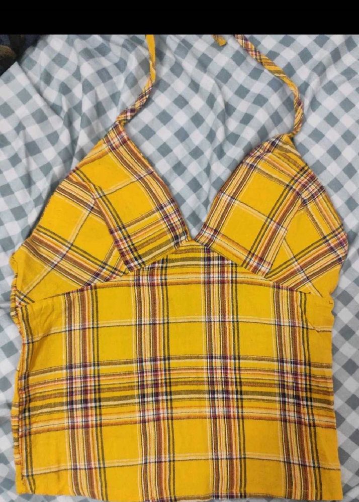 Y2K Yellow Plaid Halter Top