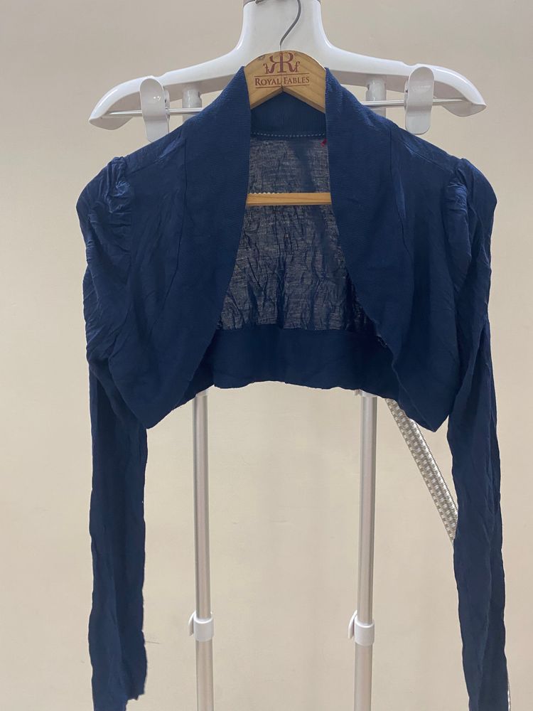 Navy Blue Cropped Cardigan