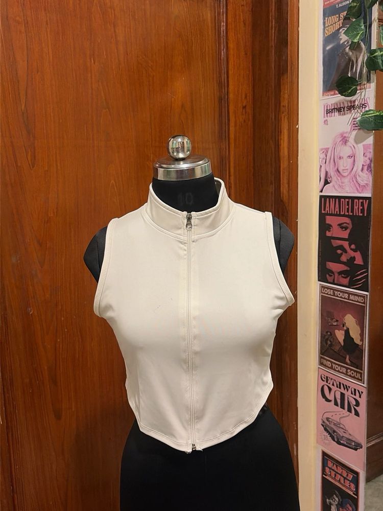 Cream Sleeveless Crop Top