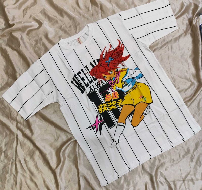 Anime Graphic Pinstripe T-Shirt