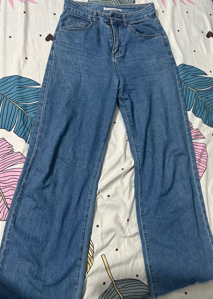 Wide Leg Blue Denim Jeans