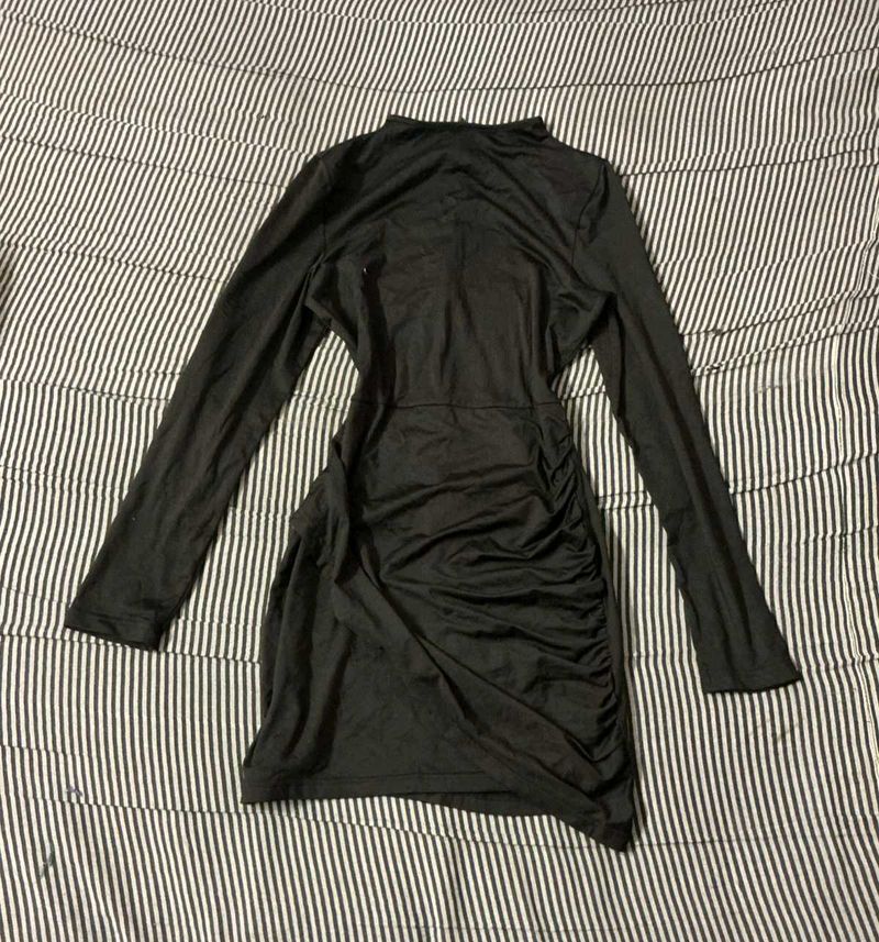 Sleek Black Ruched Mini Dress