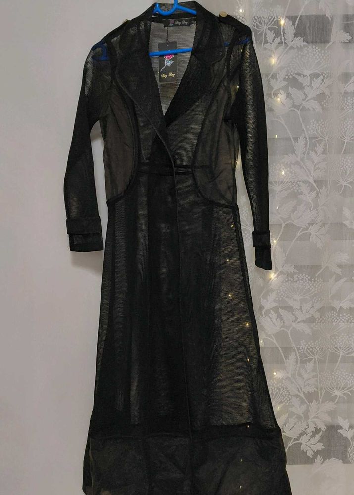 Black Mesh Trench Coat