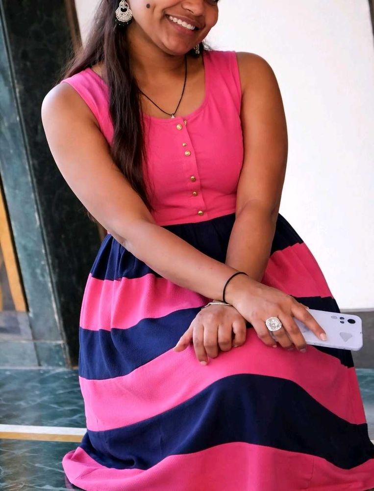Pink &amp; Navy Striped Dress