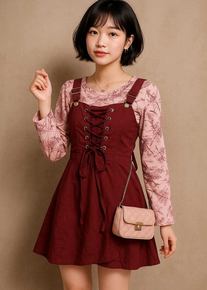 Cute Maroon Lace-Up Mini Dress
