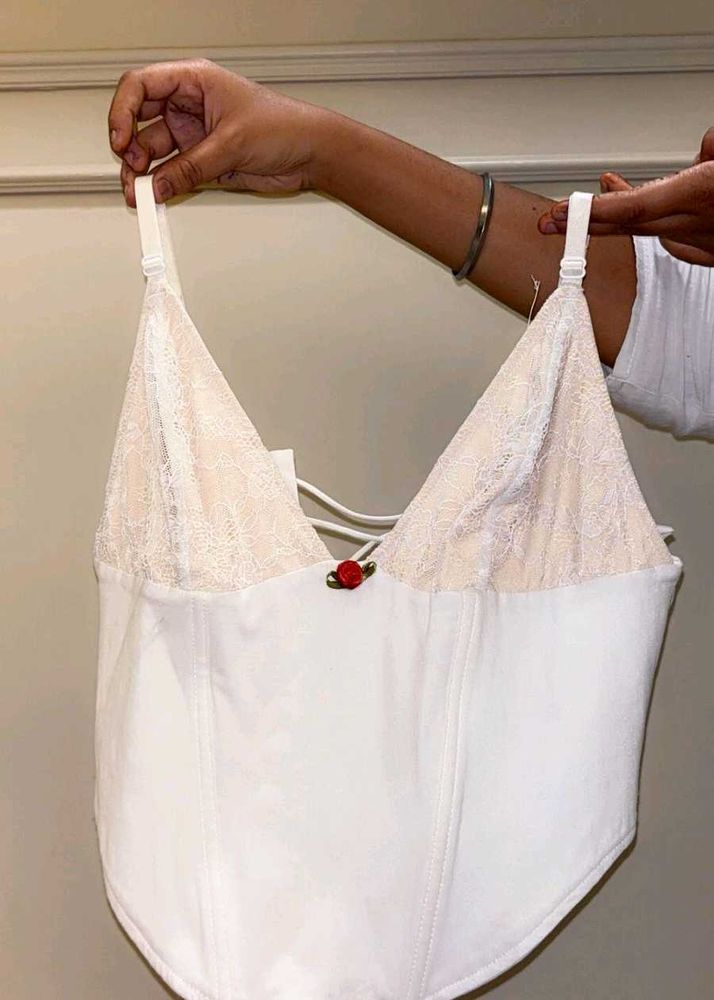Elegant White Corset Top with Rose Detail