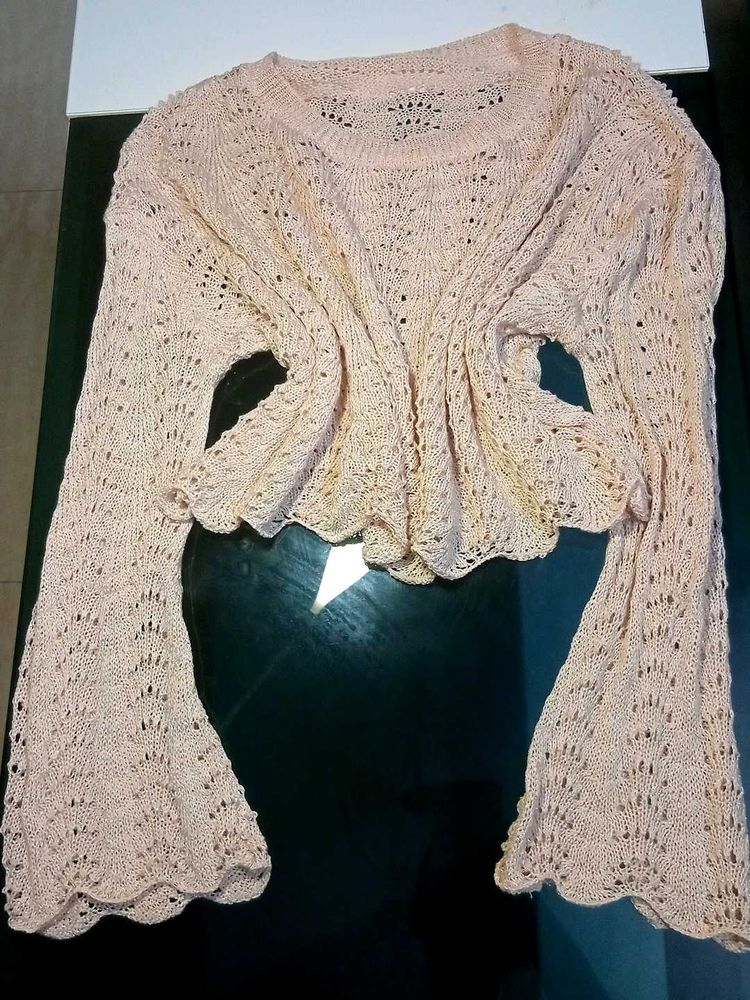 Sheer Crochet Bell Sleeve Sweater