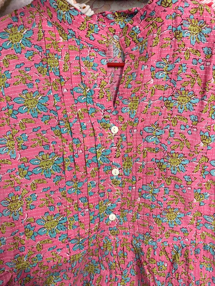 Pretty Pink Floral Print short kurti