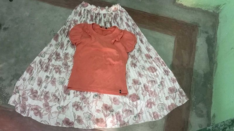Floral Skirt &amp; Coral Top Set
